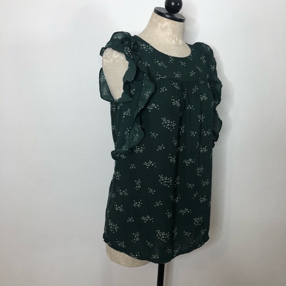 LOFT Tops - LOFT ruffle hunter green tank blouse
